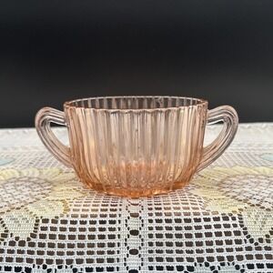 Anchor Hocking Queen Mary Pink Depression Glass Open Sugar Ribbed